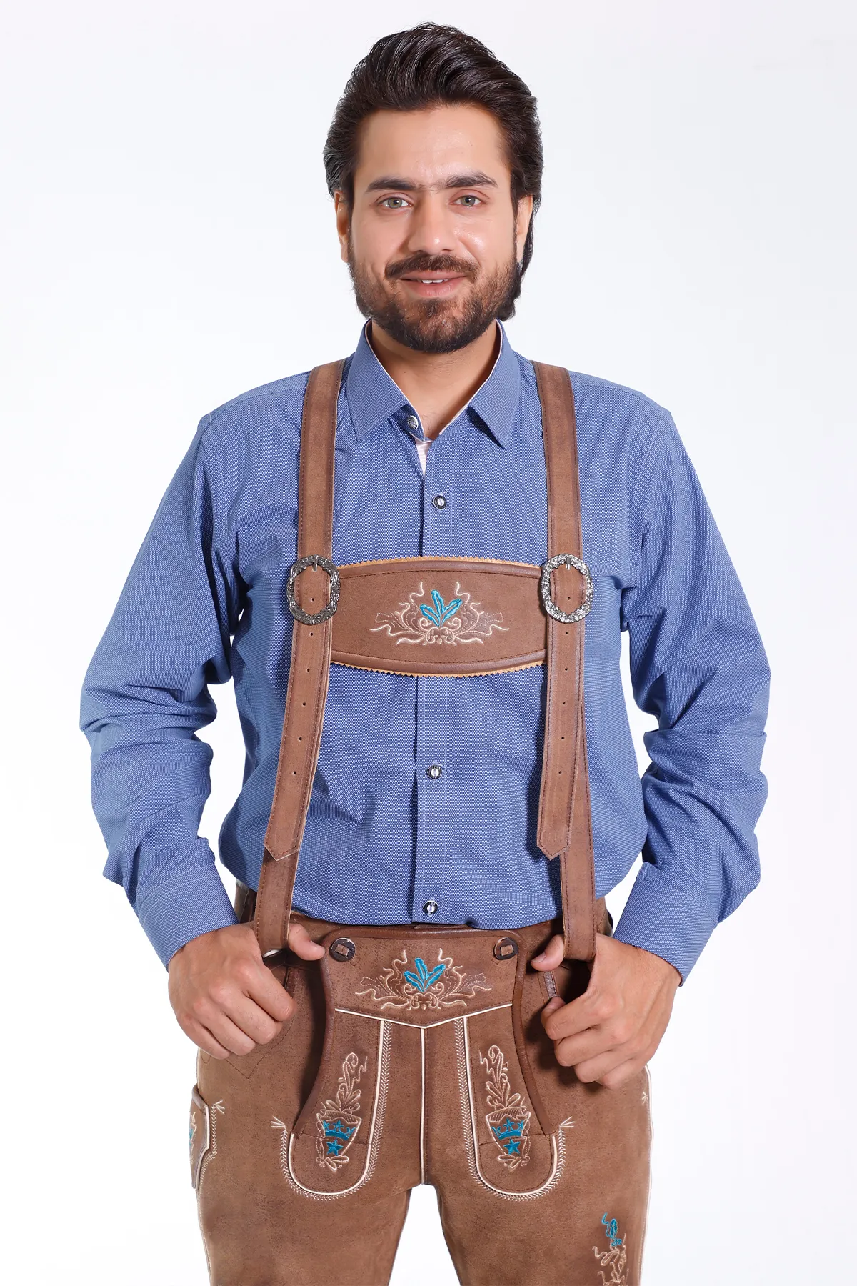 Authentic Lederhosen Men with matching Embroidered Suspenders for Oktoberfest