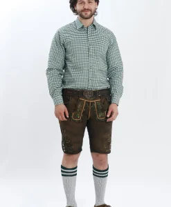 Lederhosen Men with Traditional Green Deer Embroidery.