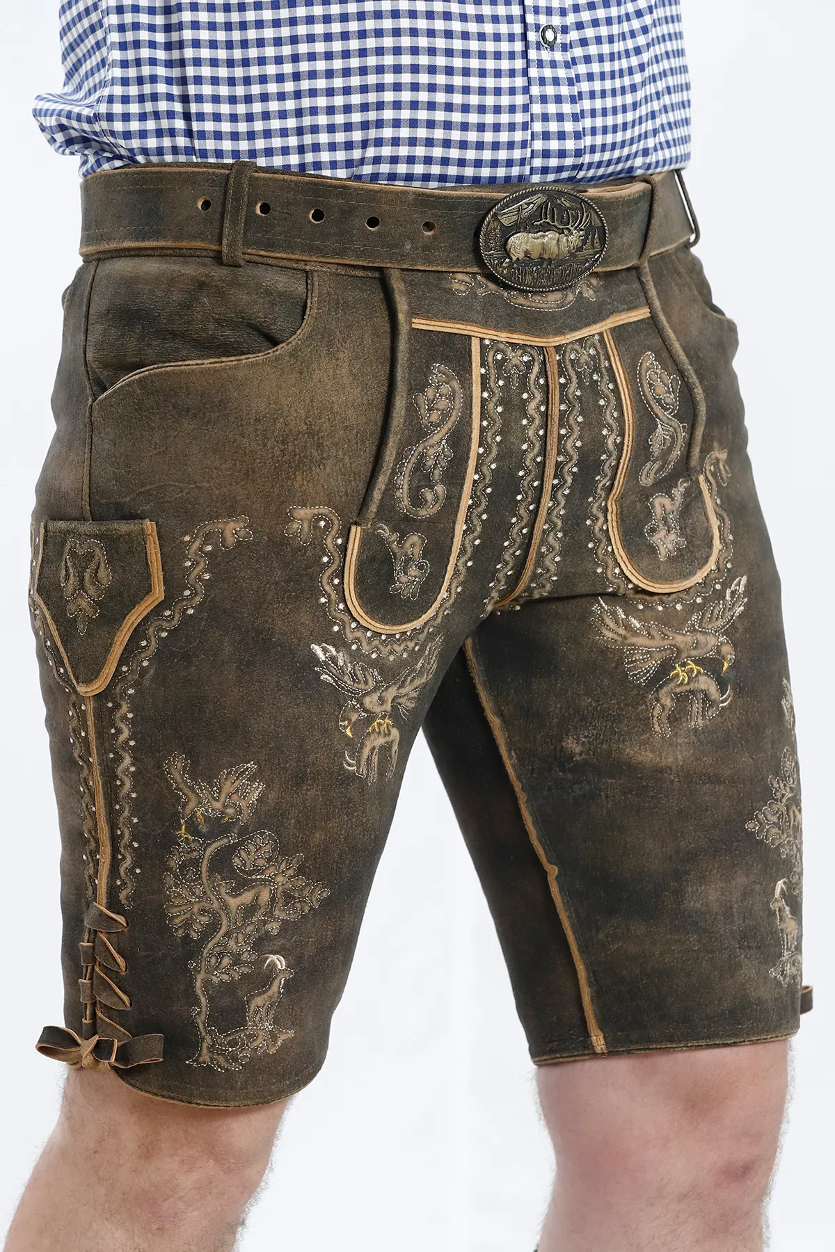 Premium Lederhosen Men Outfit Raw Brown - Image 3