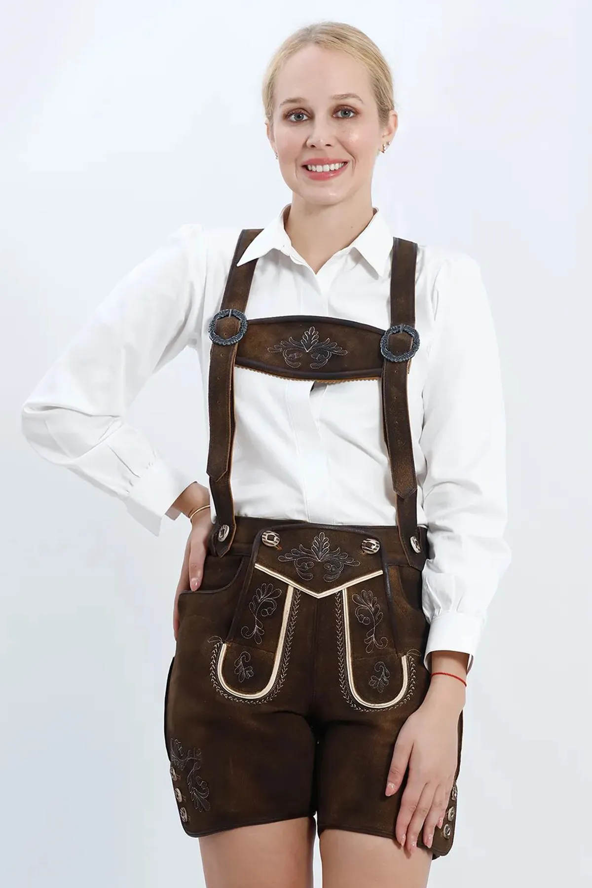 Authentic Women's Lederhosen in Vintage Brown - Image 6