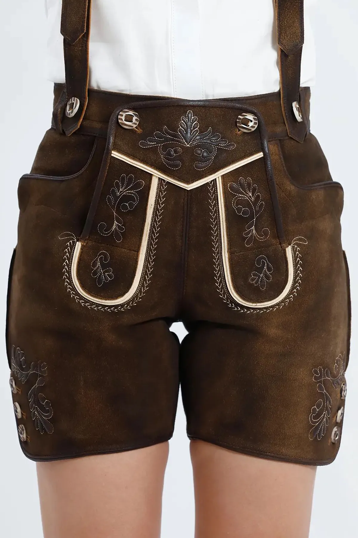 Authentic Women's Lederhosen in Vintage Brown - Image 3
