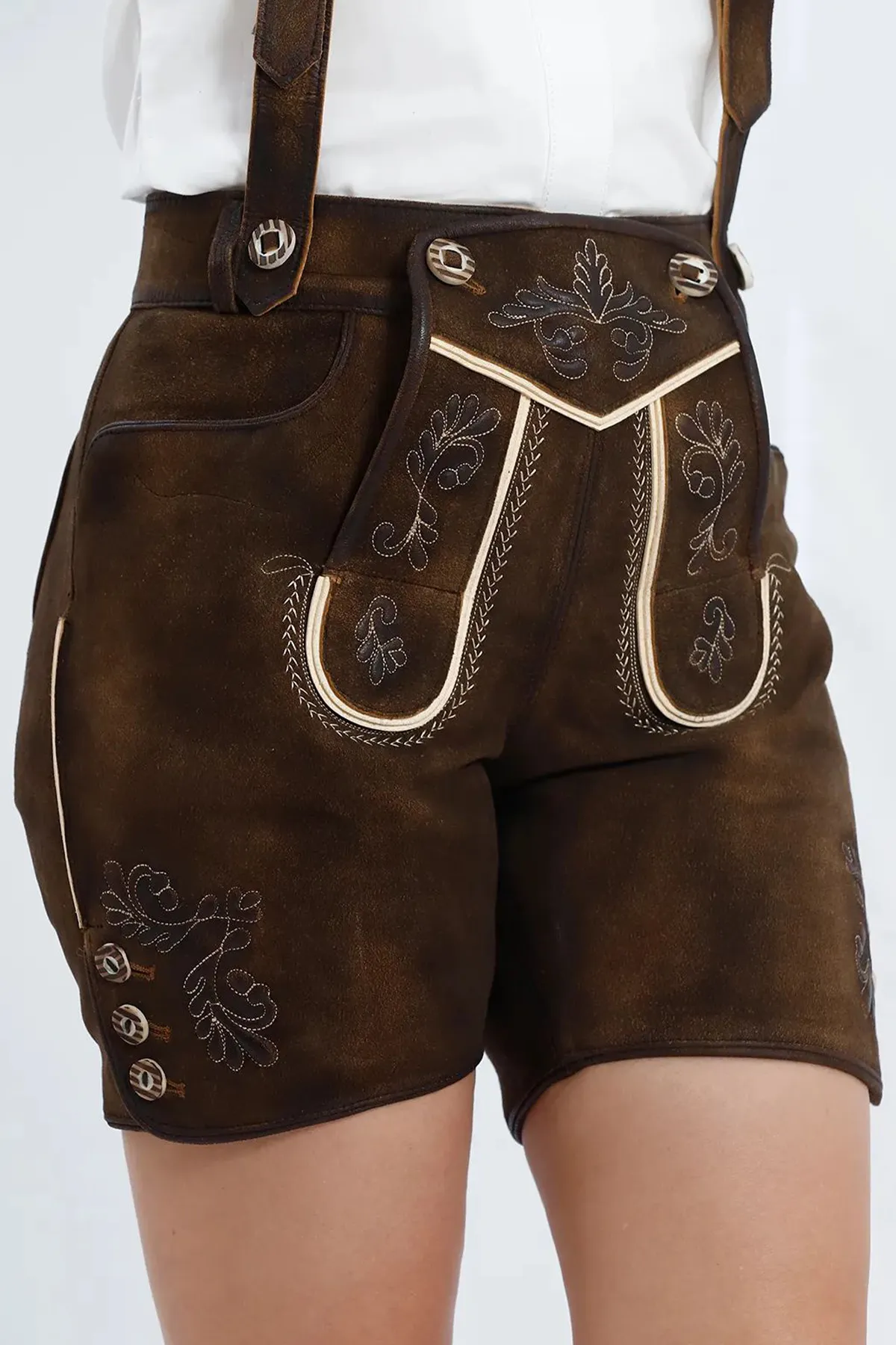 Authentic Women's Lederhosen in Vintage Brown - Image 4