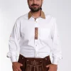 Lederhosen Men Traditional White Shirt with Embellishment on Collar and Cuffs.
