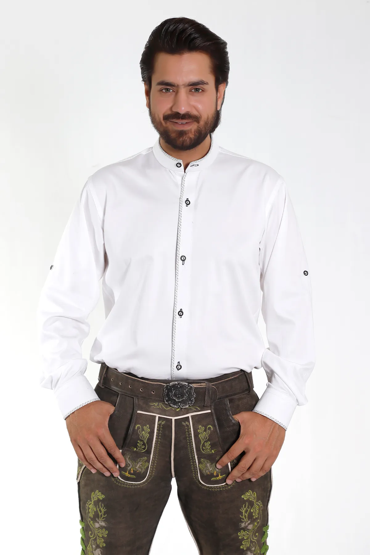 Classic Bavarian White Shirt with Decorative Buttons
