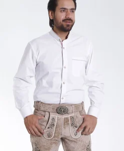 Lederhosen Men Traditional White Shirt with Embellishment on Collar and Cuffs.