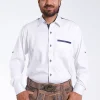 Lederhosen Men Traditional White Shirt with Embellishment on Collar and Cuffs.
