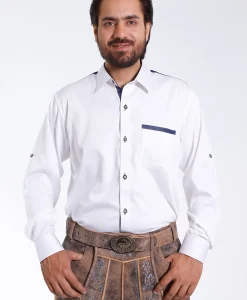 Lederhosen Men Traditional White Shirt with Embellishment on Collar and Cuffs.