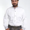 White Lederhosen Shirt with Floral Collar and Cuffs