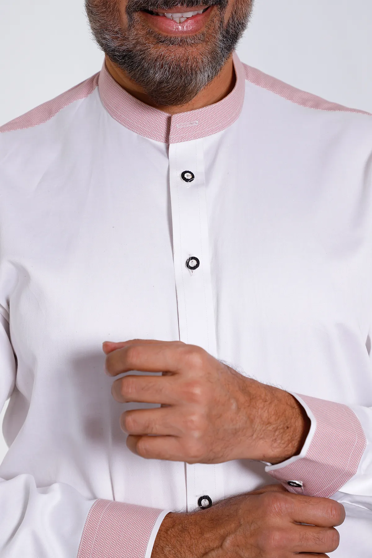 White Wine Bavarian Shirt for Men With Pink Details - Image 2