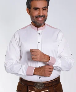 Lederhosen Men Traditional White Shirt with Embellishment on Collar and Cuffs.