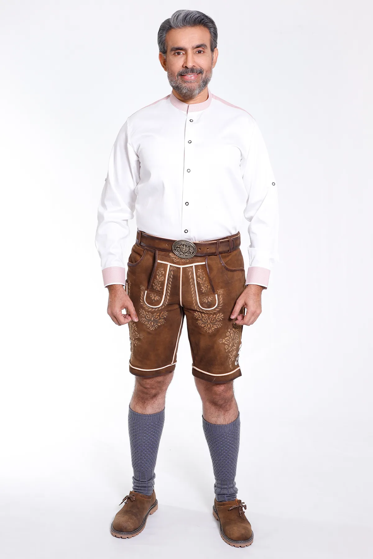 Lederhosen Men Traditional White Shirt with Embellishment on Collar and Cuffs.