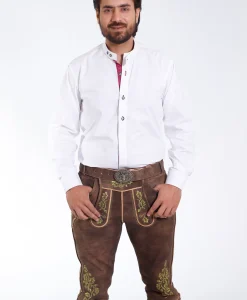 Alpine Elegance White Lederhosen Shirt with Red Accents
