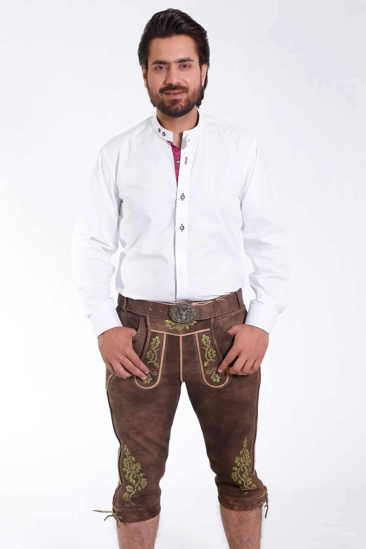 Alpine Elegance White Lederhosen Shirt with Red Accents