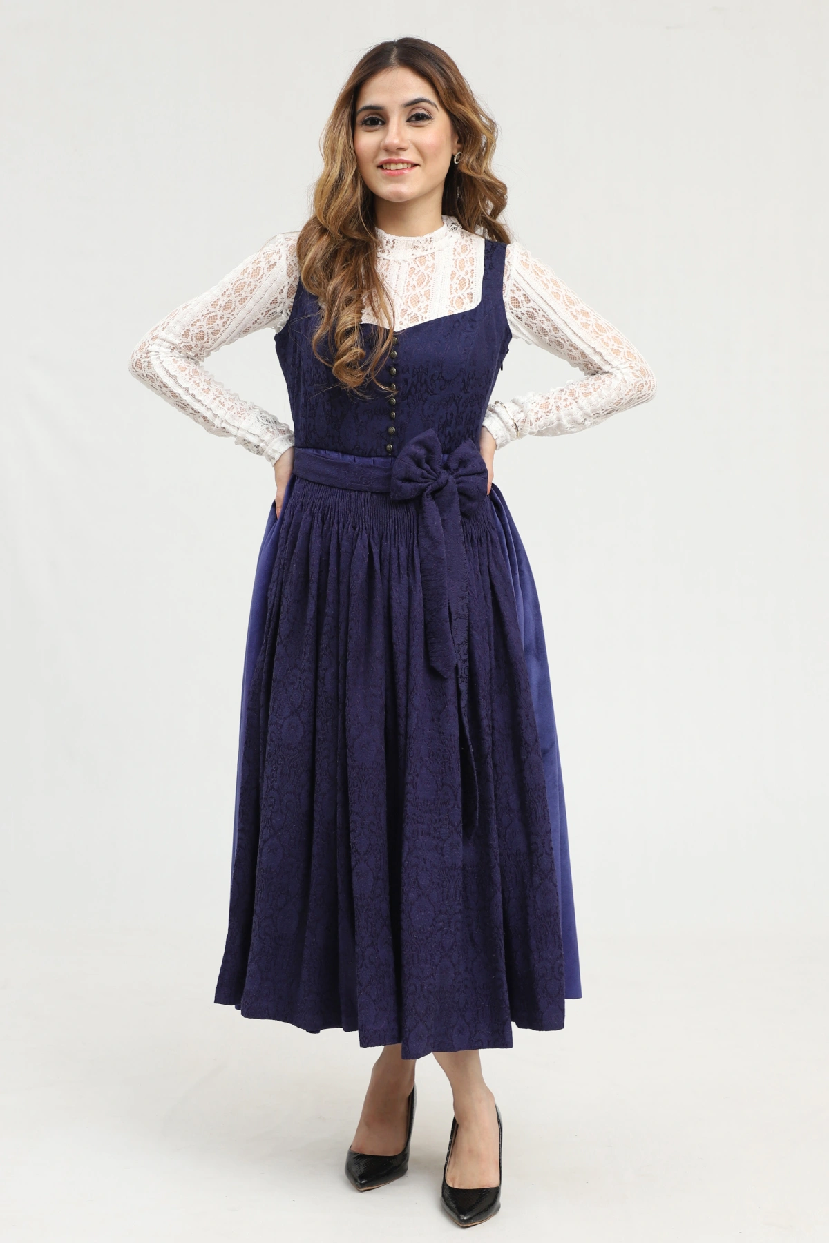 Authentic Dirndl for Oktoberfest in Blue Color and Matching Apron