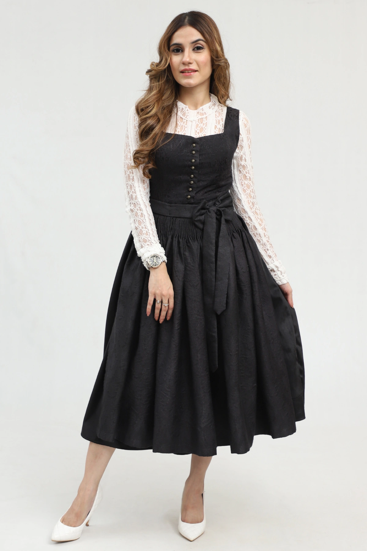 Authentic Dirndl for Oktoberfest in Black Color and Matching Apron