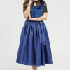 Authentic Dirndl for Oktoberfest in Velvet Blue Color and Matching Apron