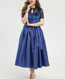 Authentic Dirndl for Oktoberfest in Velvet Blue Color and Matching Apron