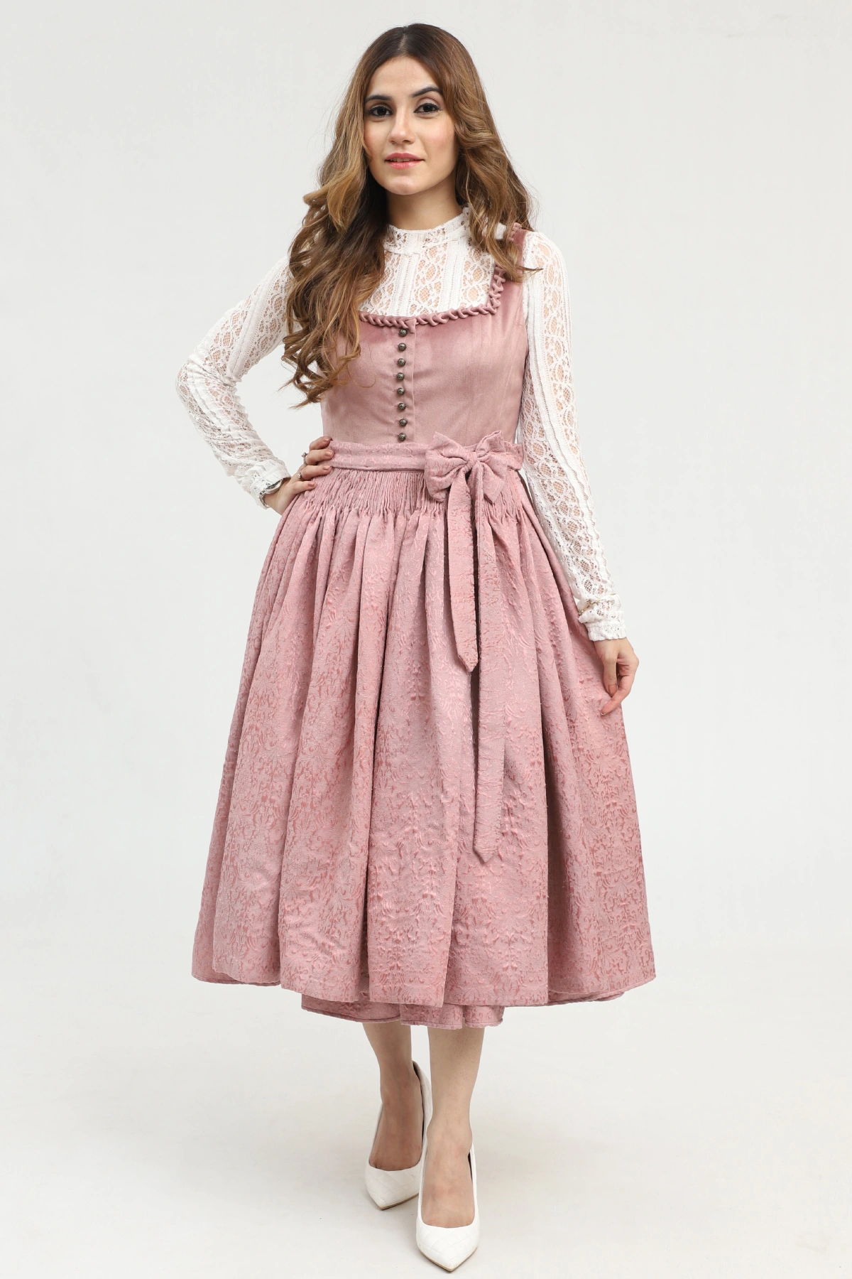 Authentic Dirndl for Oktoberfest in Pink Color and Matching Apron
