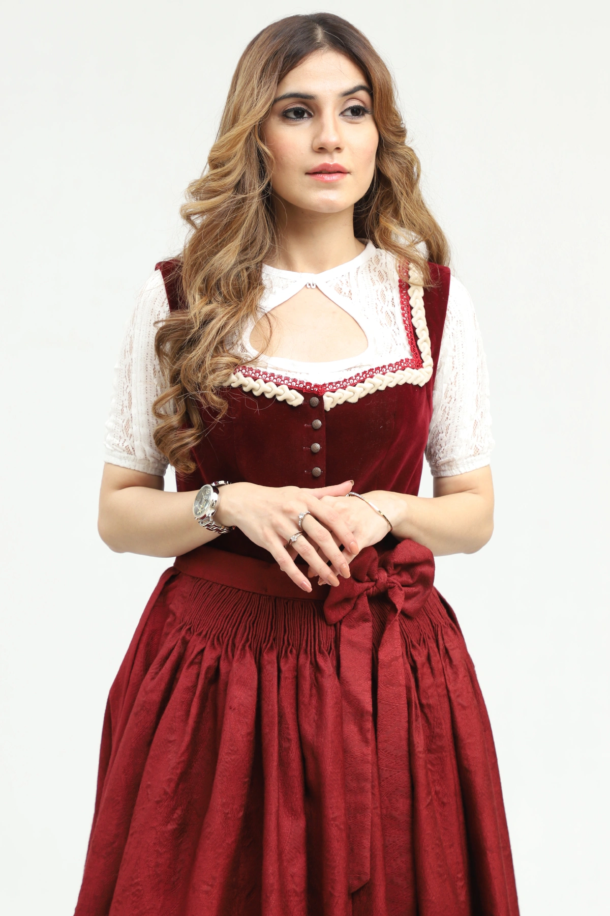 Rich Maroon Dirndl Stunning German Traditional Dress - Image 2