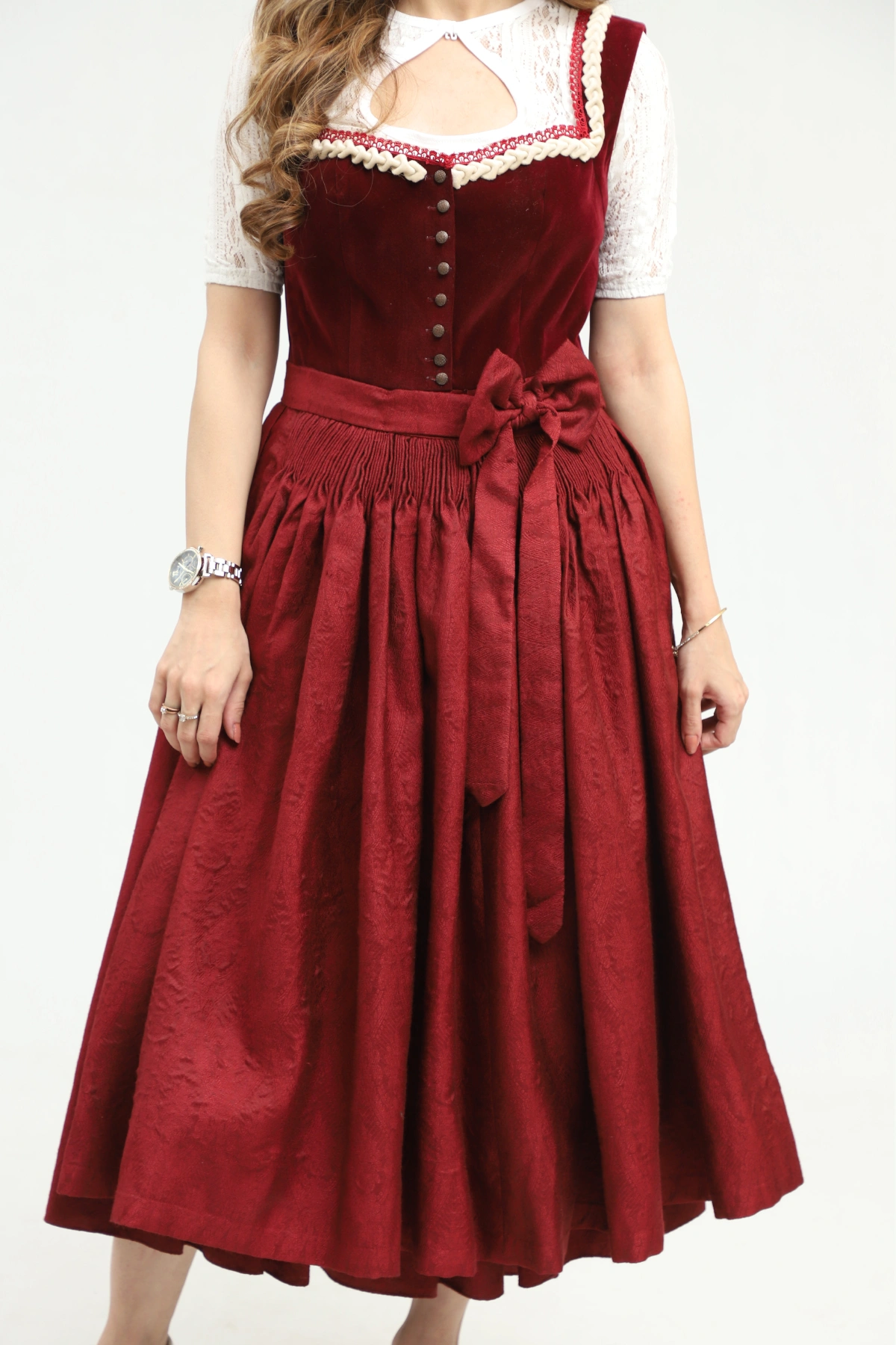 Rich Maroon Dirndl Stunning German Traditional Dress - Image 3