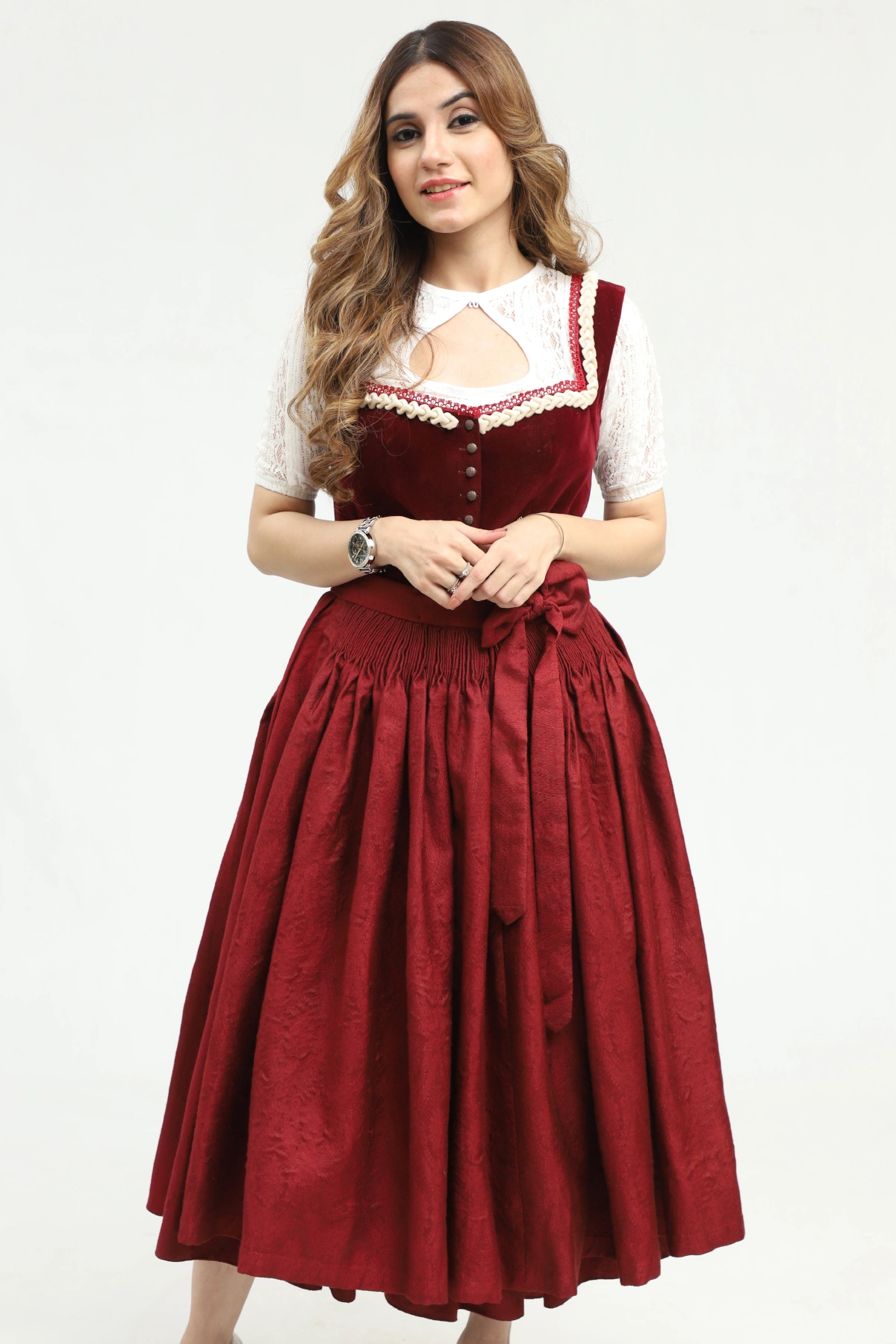 Rich Maroon Dirndl Stunning German Traditional Dress - Image 4