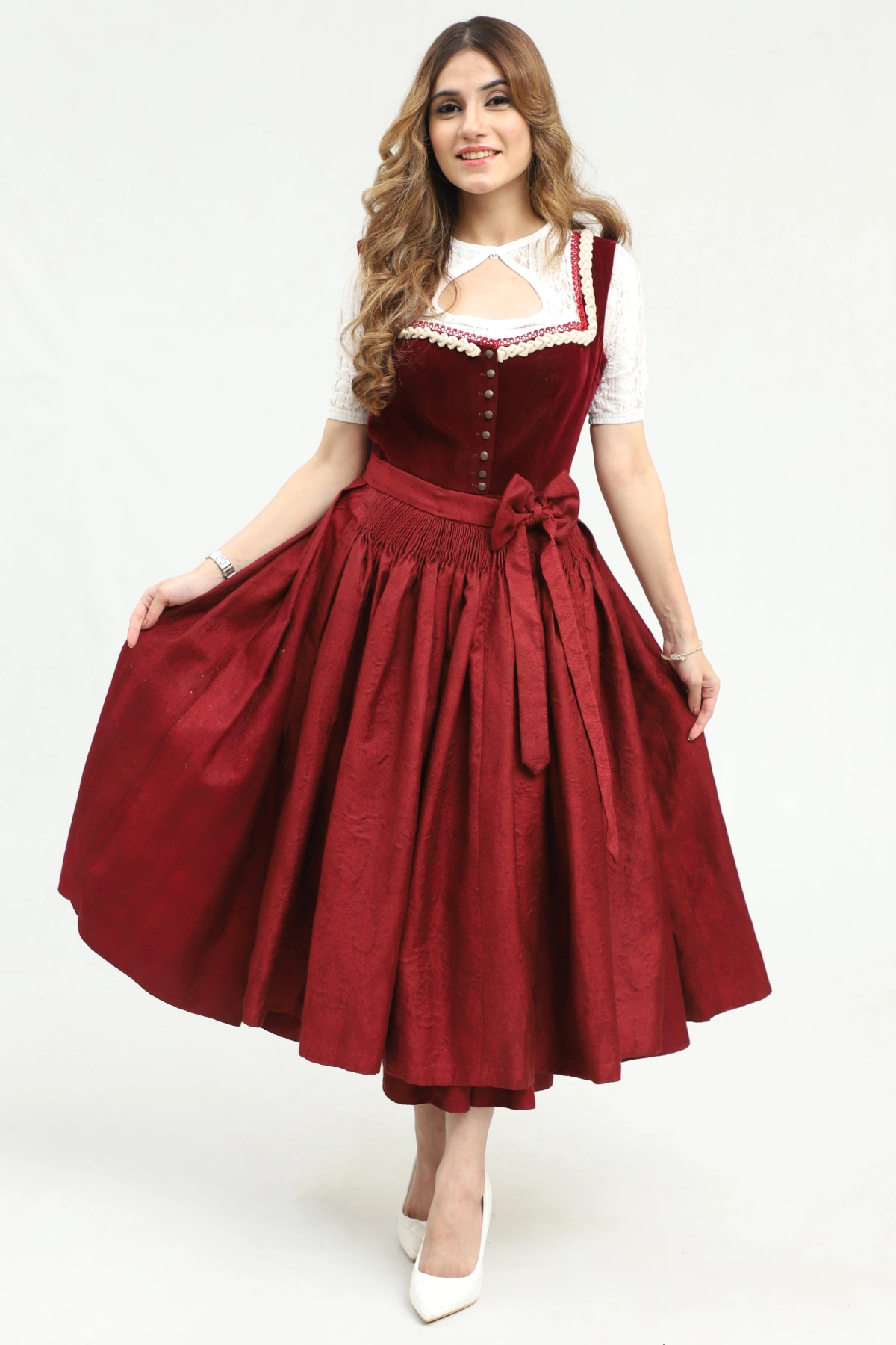 Rich Maroon Dirndl Stunning German Traditional Dress - Image 5