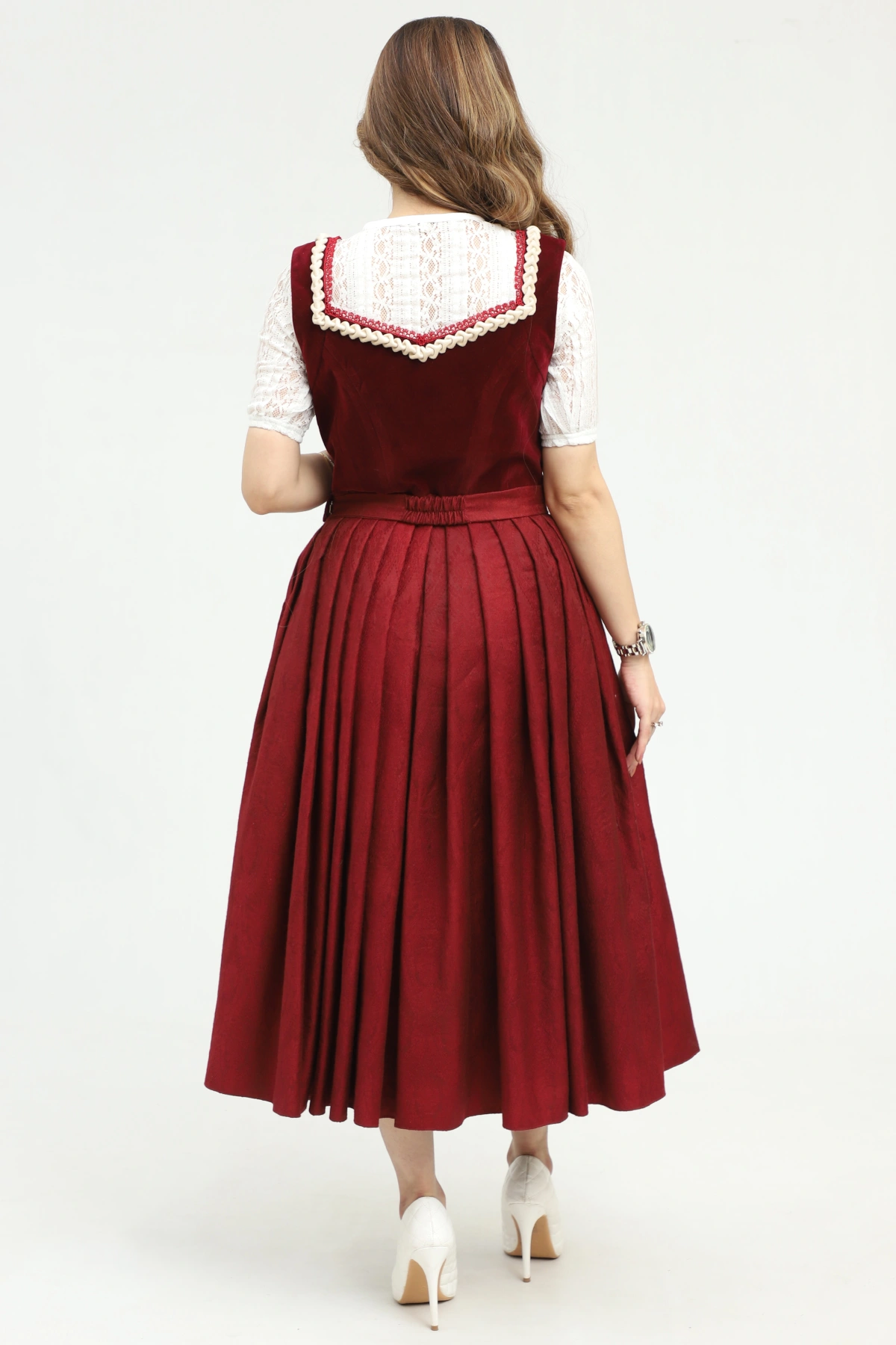 Rich Maroon Dirndl Stunning German Traditional Dress - Image 6