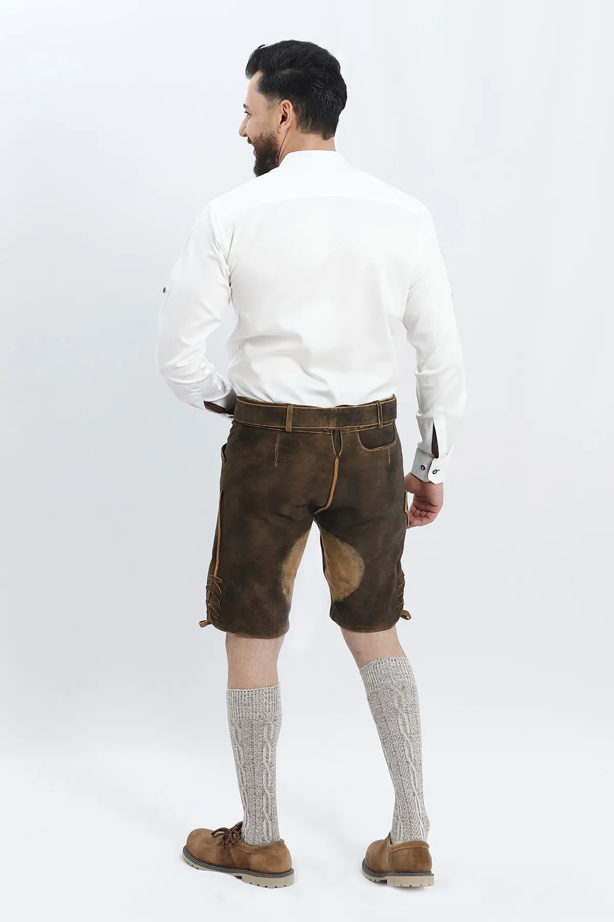Mens White Bavarian Shirt With Brown Polka Accents - Image 6