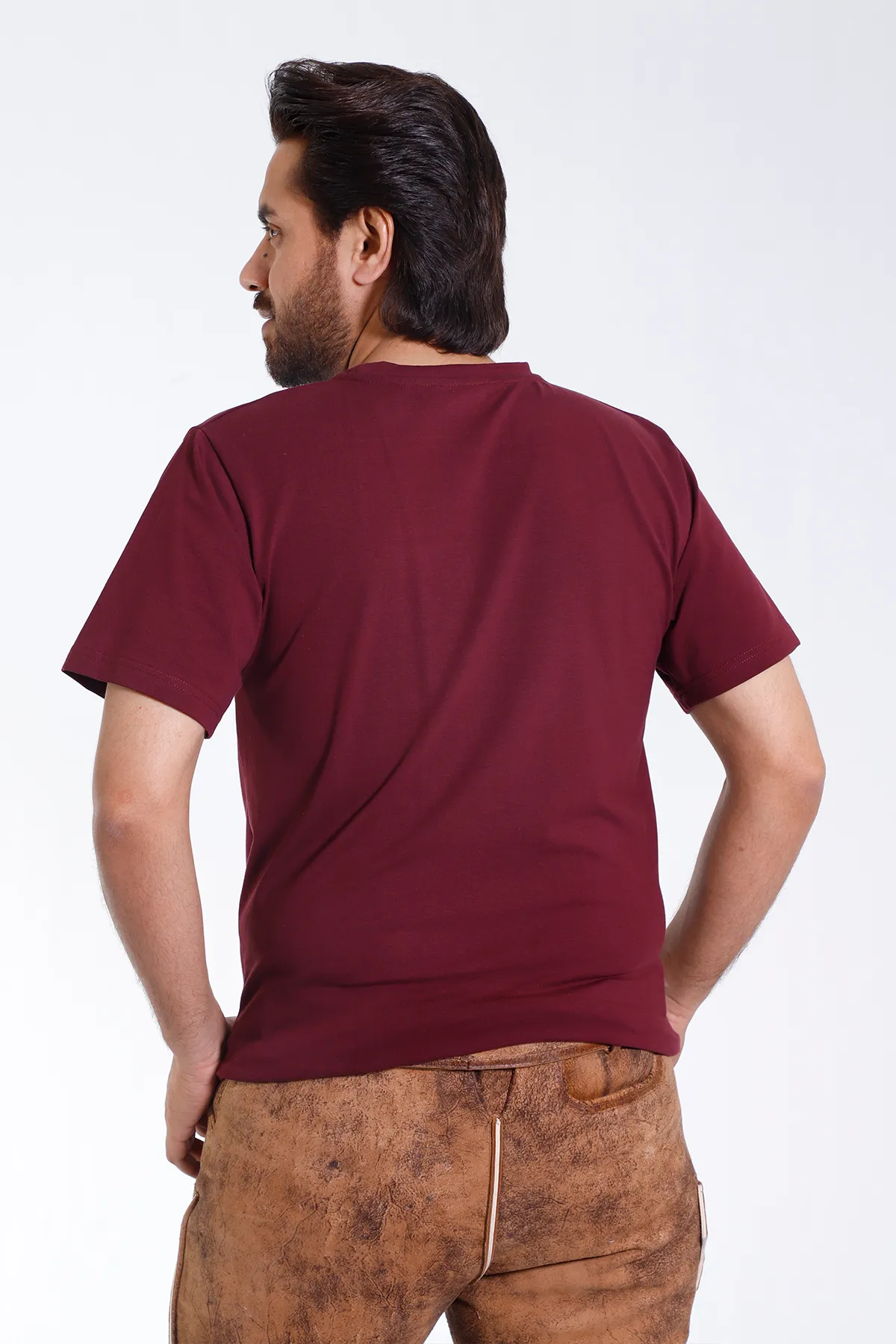 Maroon Bavarian T-Shirt with Stag and Mountain Graphic - Image 2