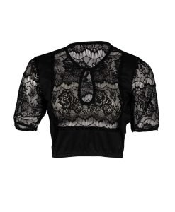 Ribbon-Tied Black Feminine Dirndl Blouse