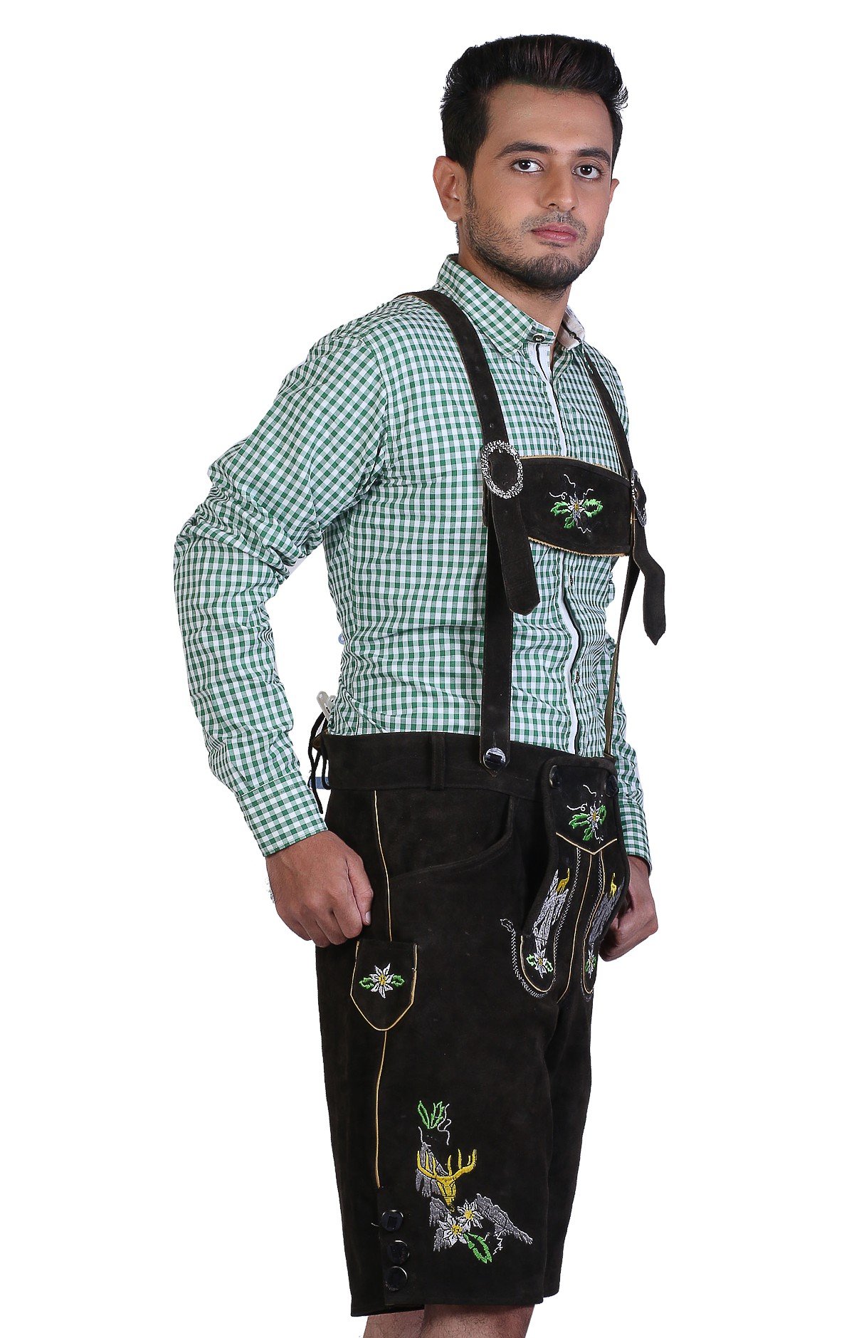 Embroidered Short Lederhosen Dark Grey - Image 4