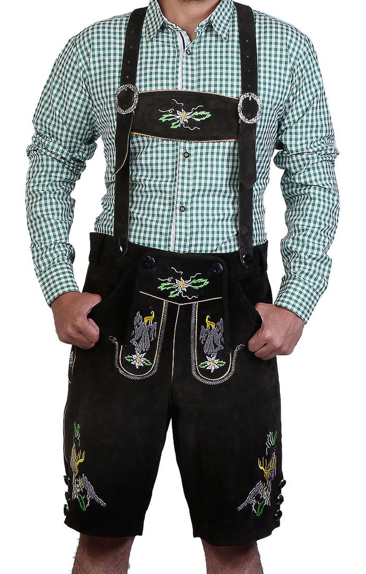 Embroidered Short Lederhosen Dark Grey