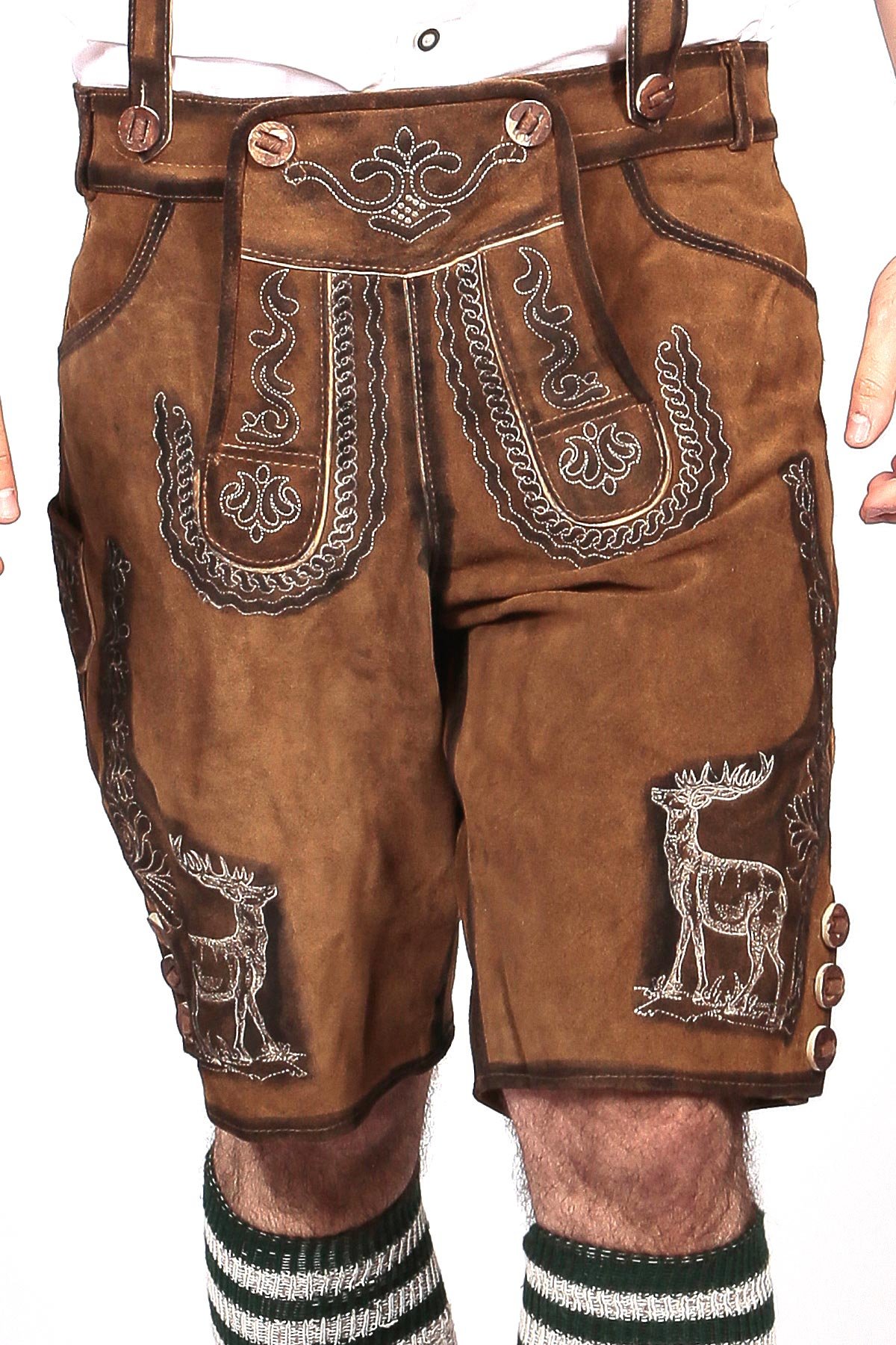 German Mens Lederhosen Brown Deer Motif - Image 3