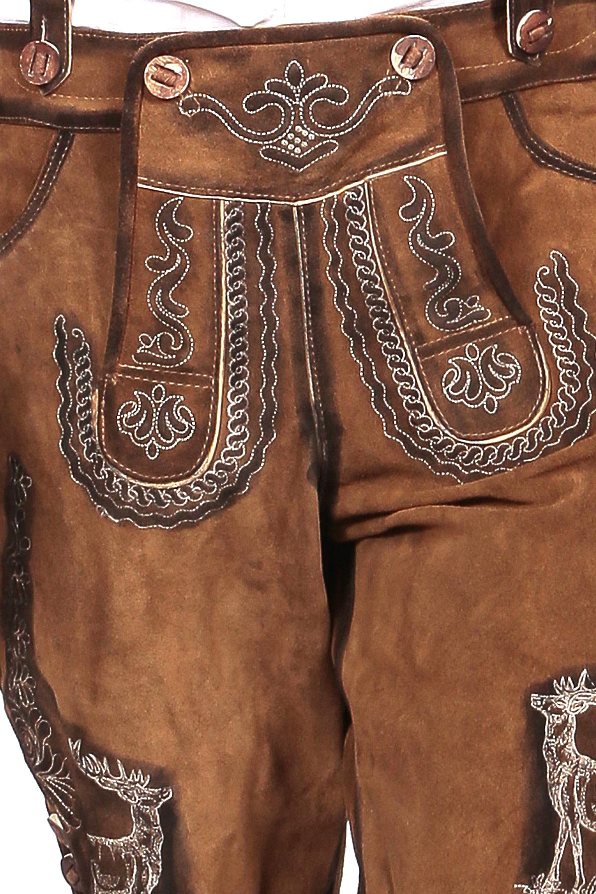 German Mens Lederhosen Brown Deer Motif - Image 4