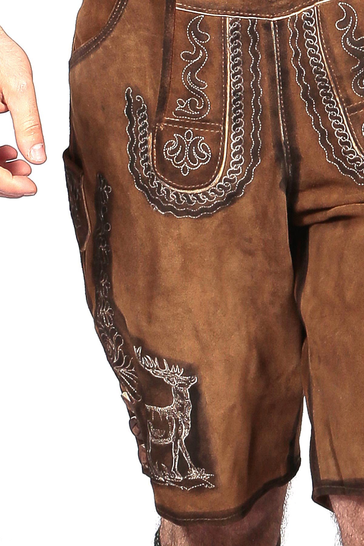 German Mens Lederhosen Brown Deer Motif - Image 5