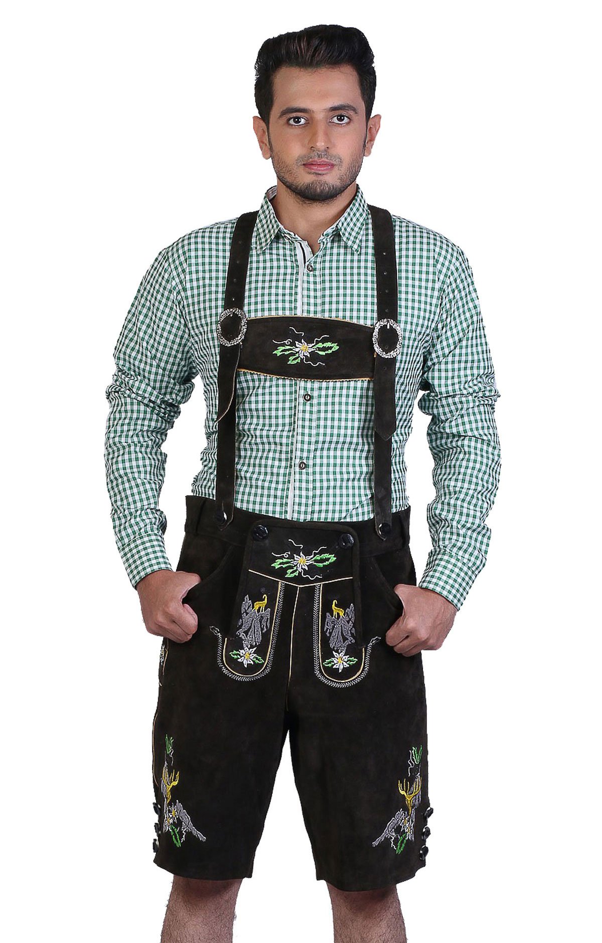 Embroidered Short Lederhosen Dark Grey - Image 2