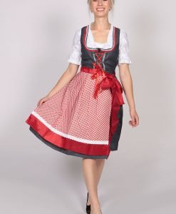 Denim Red German Dirndl Midi Dress