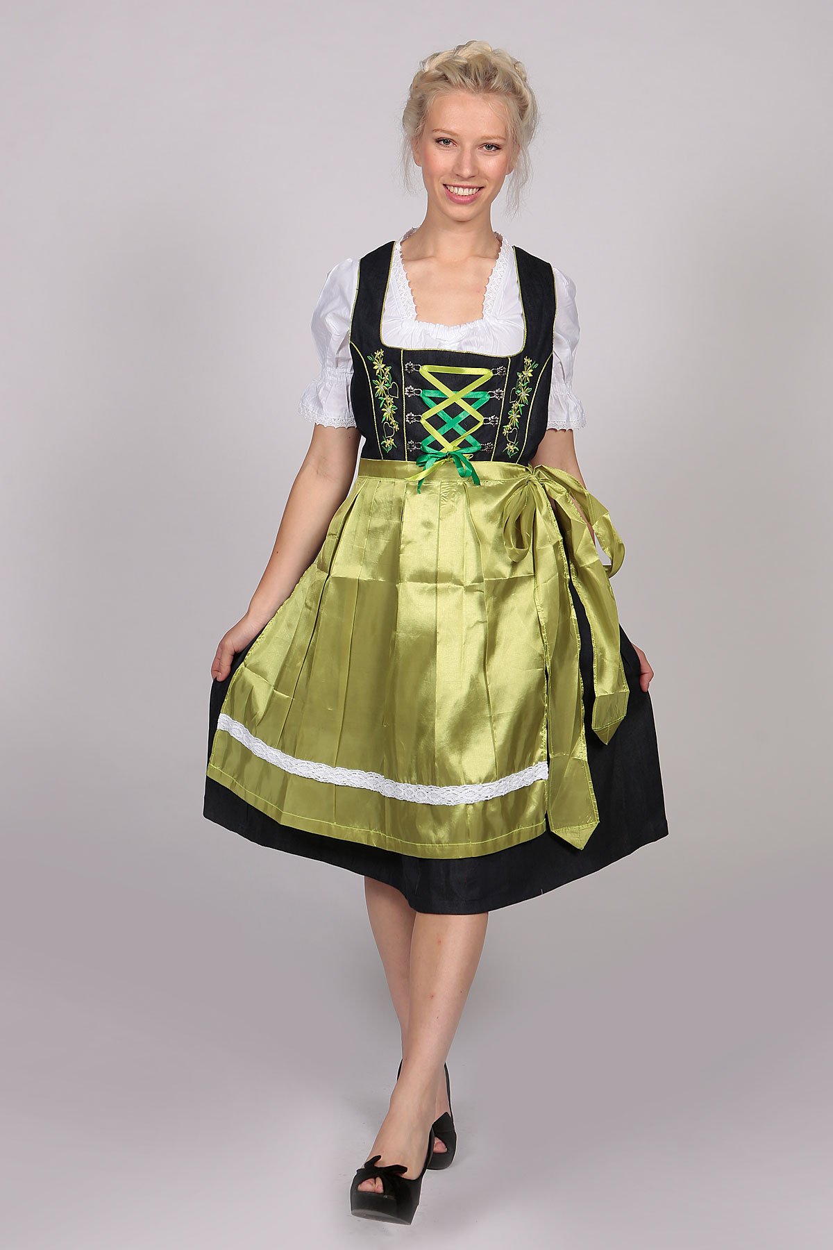 German Dirndl Dress Green 2 Way Flip Apron - Image 3