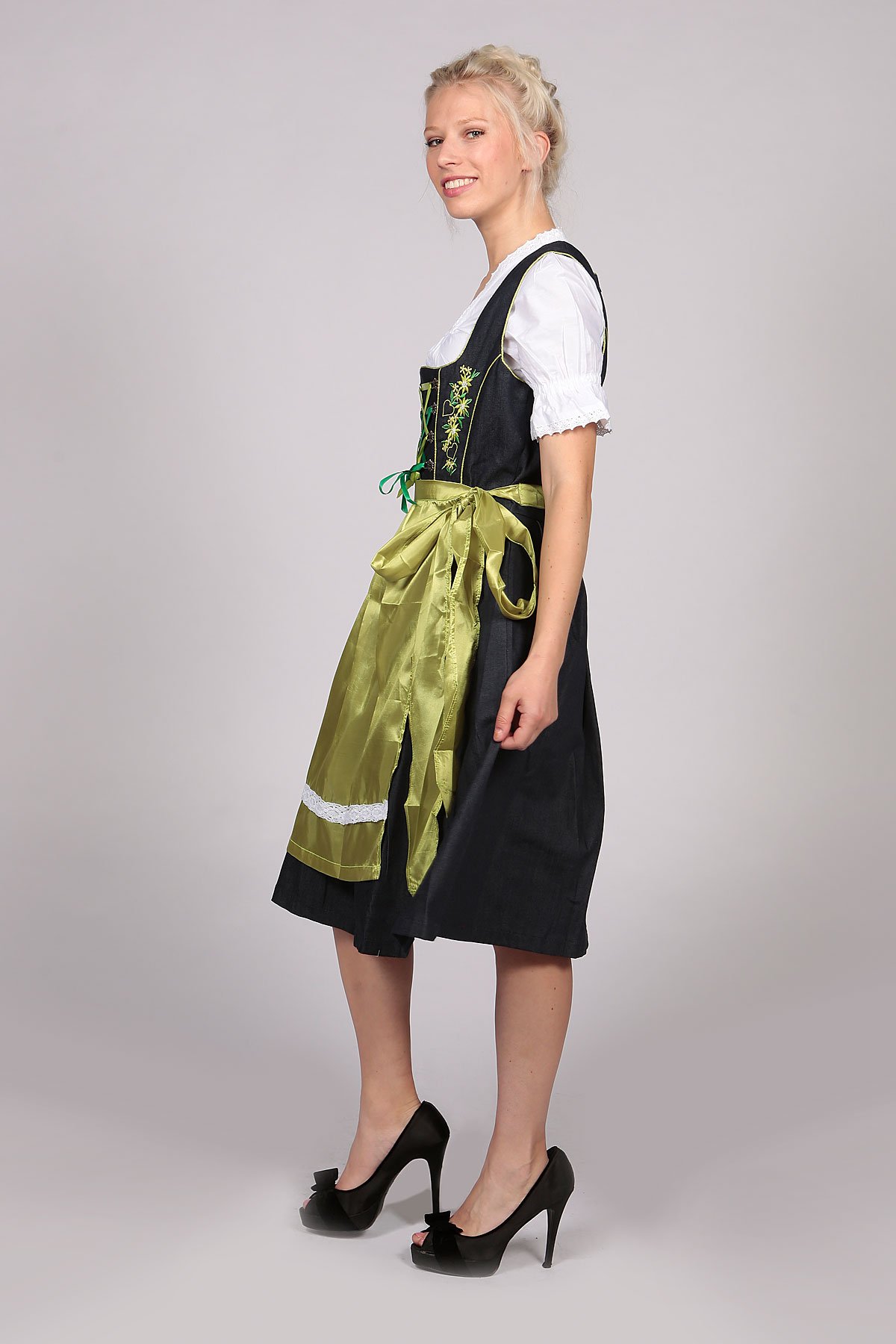 German Dirndl Dress Green 2 Way Flip Apron - Image 5