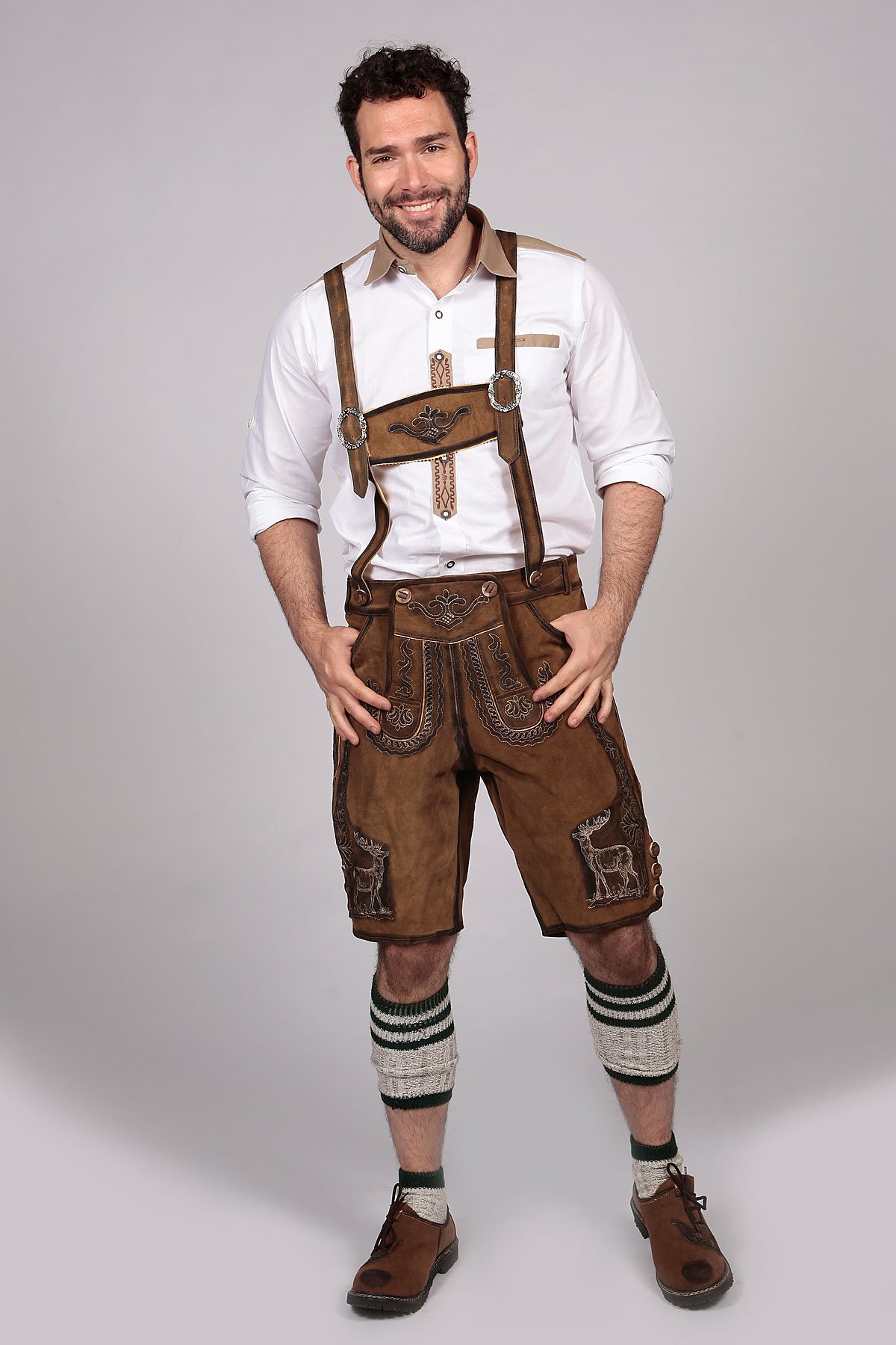German Mens Lederhosen Brown Deer Motif - Image 2