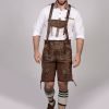 Mens Lederhosen Brown Green Deer Motifs
