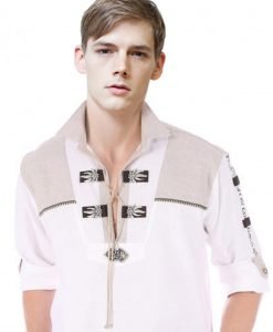 Lederhosen Men Traditional White Shirt with Embellishment on Collar and Cuffs.