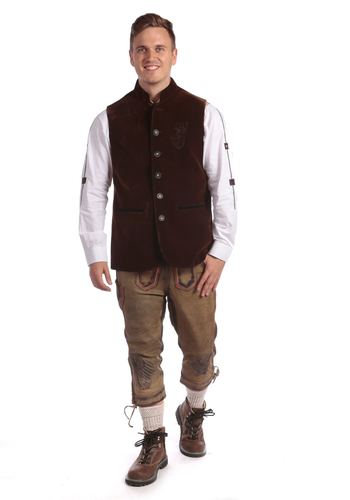 Embroidered Traditional German Waistcoat Brown